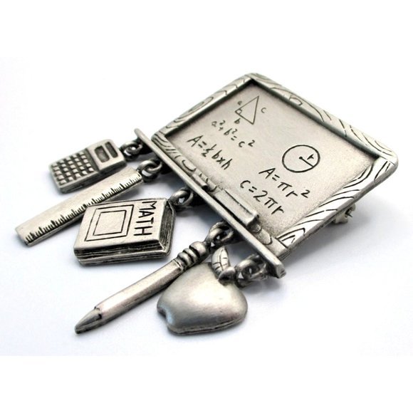 Math Teacher Student Pin Brooch Gift - Vintage Signed JJ aka Jonette Jewelry - Picture 3 of 7